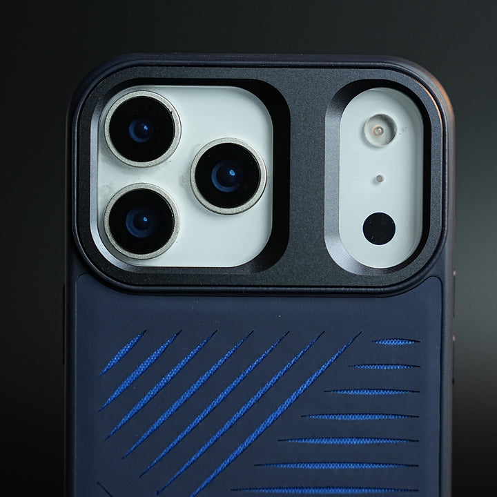 iPhone 17 Series Premium PU Leather Cut Pattern MagSafe Case with Metal Camera Frame