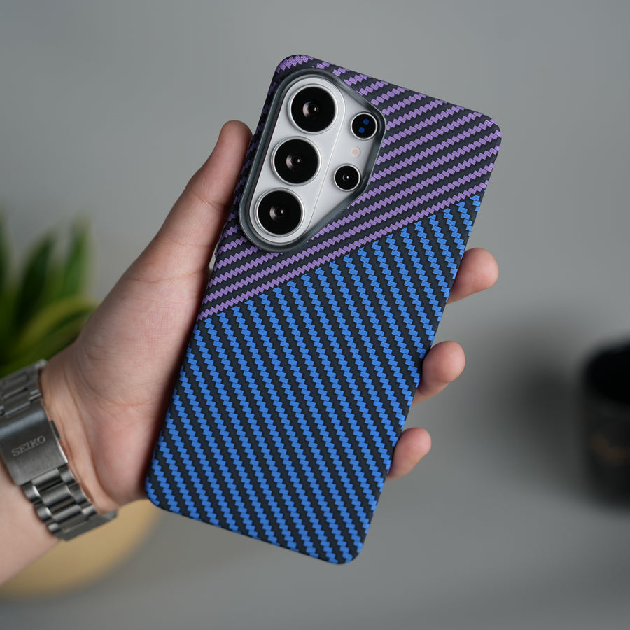 Galaxy S26 Ultra Carbon Fiber Texture Design Hard Pc MagSafe Case Cover BluePurple Design