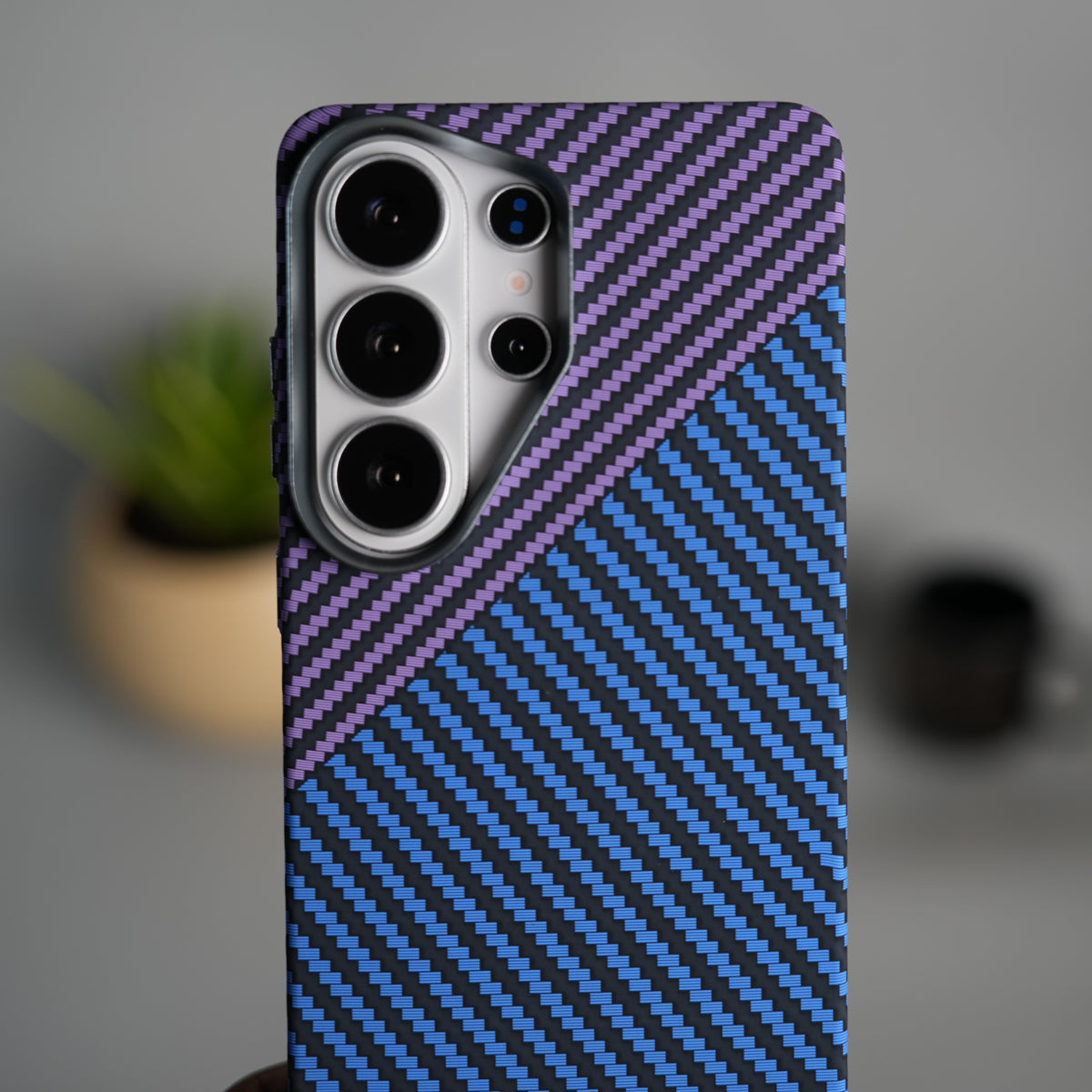 Galaxy S26 Ultra Carbon Fiber Texture Design Hard Pc MagSafe Case Cover BluePurple Design
