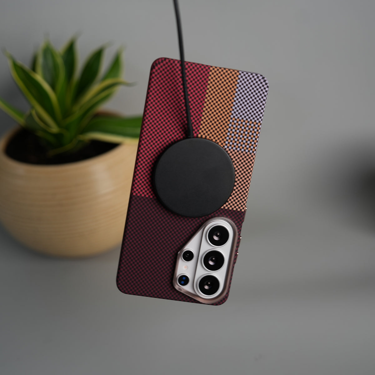 Galaxy S26 Ultra Carbon Fiber Texture Design Hard Pc MagSafe Case Cover MaroonTop Design