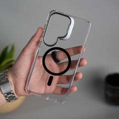 Galaxy S26 Ultra Transparent MagSafe Cover With Metal Camera Bump Kick Stand