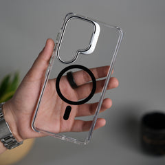 Galaxy S26 Ultra Transparent MagSafe Cover With Metal Camera Bump Kick Stand