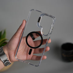 Galaxy S26 Ultra Transparent MagSafe Cover With Metal Camera Bump Kick Stand