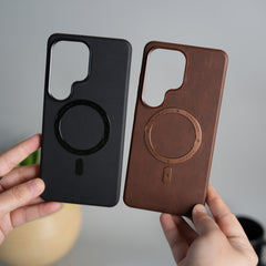 Galaxy S26 Ultra Premium PU Leather Metal MagSafe Ring Cover