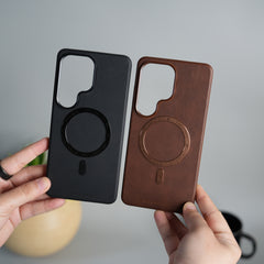 Galaxy S26 Ultra Premium PU Leather Metal MagSafe Ring Cover