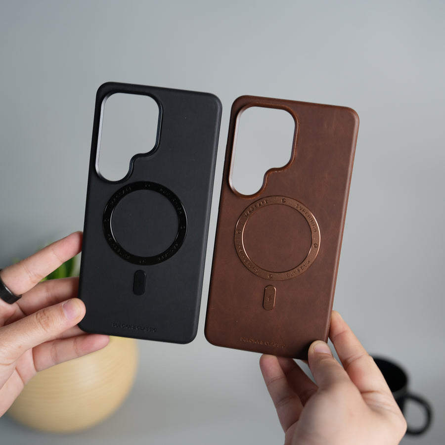 Galaxy S26 Ultra Premium PU Leather Metal MagSafe Ring Cover
