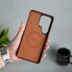 Galaxy S26 Ultra Premium PU Leather Metal MagSafe Ring Cover