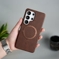 Galaxy S26 Ultra Premium PU Leather Metal MagSafe Ring Cover