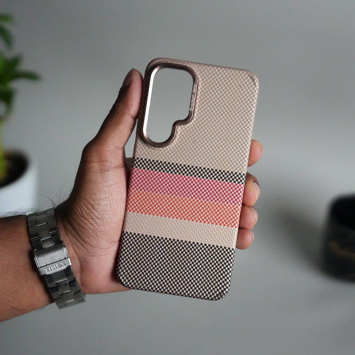 Galaxy S24 Carbon Fiber Texture Design Hard Pc MagSafe Case Cover (Beige)