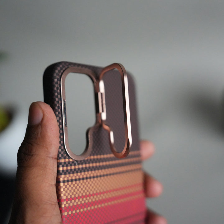 Galaxy S23 Carbon Fiber Texture Design Hard Pc MagSafe Case Cover (Orange red)
