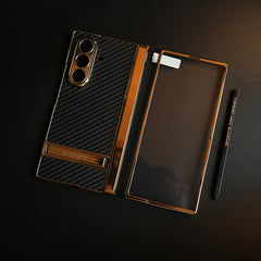 Textured Case with Metallic Stand for Galaxy Z Fold 7 | Protective Front Frame