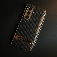 Textured Case with Metallic Stand for Galaxy Z Fold 7 | Protective Front Frame