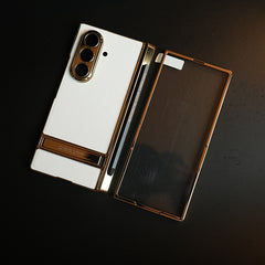 Textured Case with Metallic Stand for Galaxy Z Fold 7 | Protective Front Frame