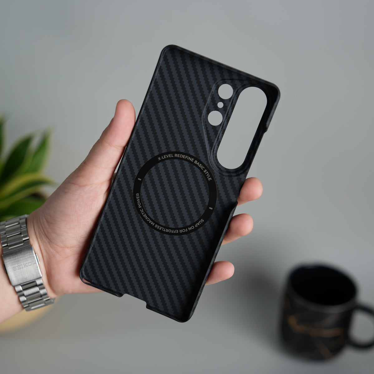 Galaxy S26 Ultra Carbon Fiber Slim Case | Ultra-Thin Magnetic Charging Ring Cover