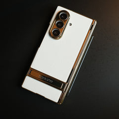 Textured Case with Metallic Stand for Galaxy Z Fold 7 | Protective Front Frame