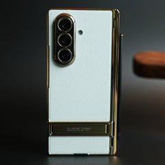 Textured Case with Metallic Stand for Galaxy Z Fold 7 | Protective Front Frame