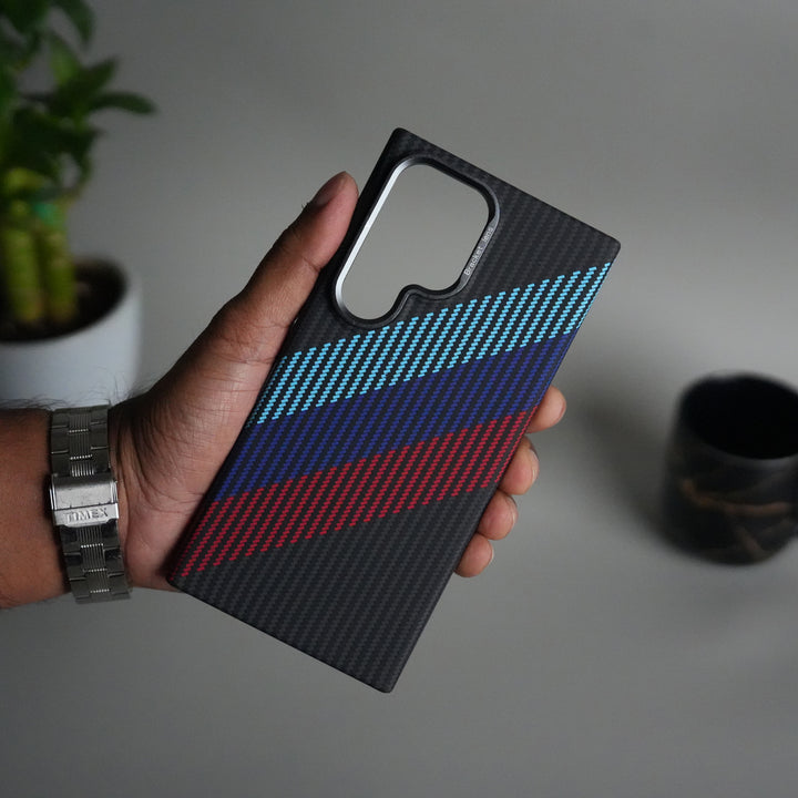 Galaxy S24 Ultra Carbon Fiber Texture Design Hard Pc MagSafe Case Cover (Mint Blue Red)