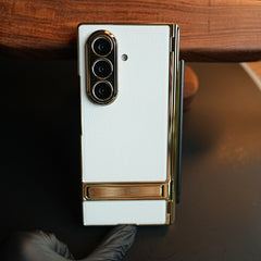 Textured Case with Metallic Stand for Galaxy Z Fold 7 | Protective Front Frame