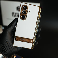 Textured Case with Metallic Stand for Galaxy Z Fold 7 | Protective Front Frame