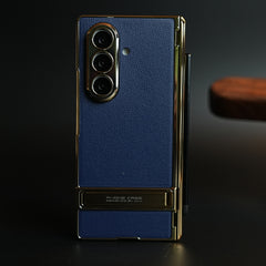 Textured Case with Metallic Stand for Galaxy Z Fold 7 | Protective Front Frame