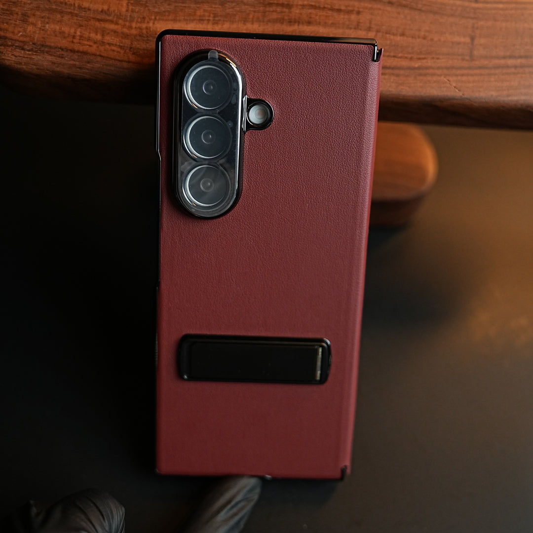 Leather Texture Full Cover Case for Galaxy Z Fold 8 Ultra | Built-In Metal Stand