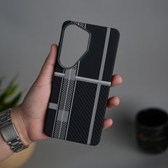 Galaxy S26 Ultra Carbon Fiber Texture Design Hard Pc MagSafe Case Cover (Silver Mix Line)