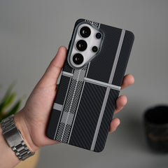 Galaxy S26 Ultra Carbon Fiber Texture Design Hard Pc MagSafe Case Cover (Silver Mix Line)