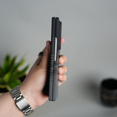 Galaxy Z Fold 7 Carbon Fiber Texture Design Hard Pc MagSafe Case Cover (Black Gray Line)