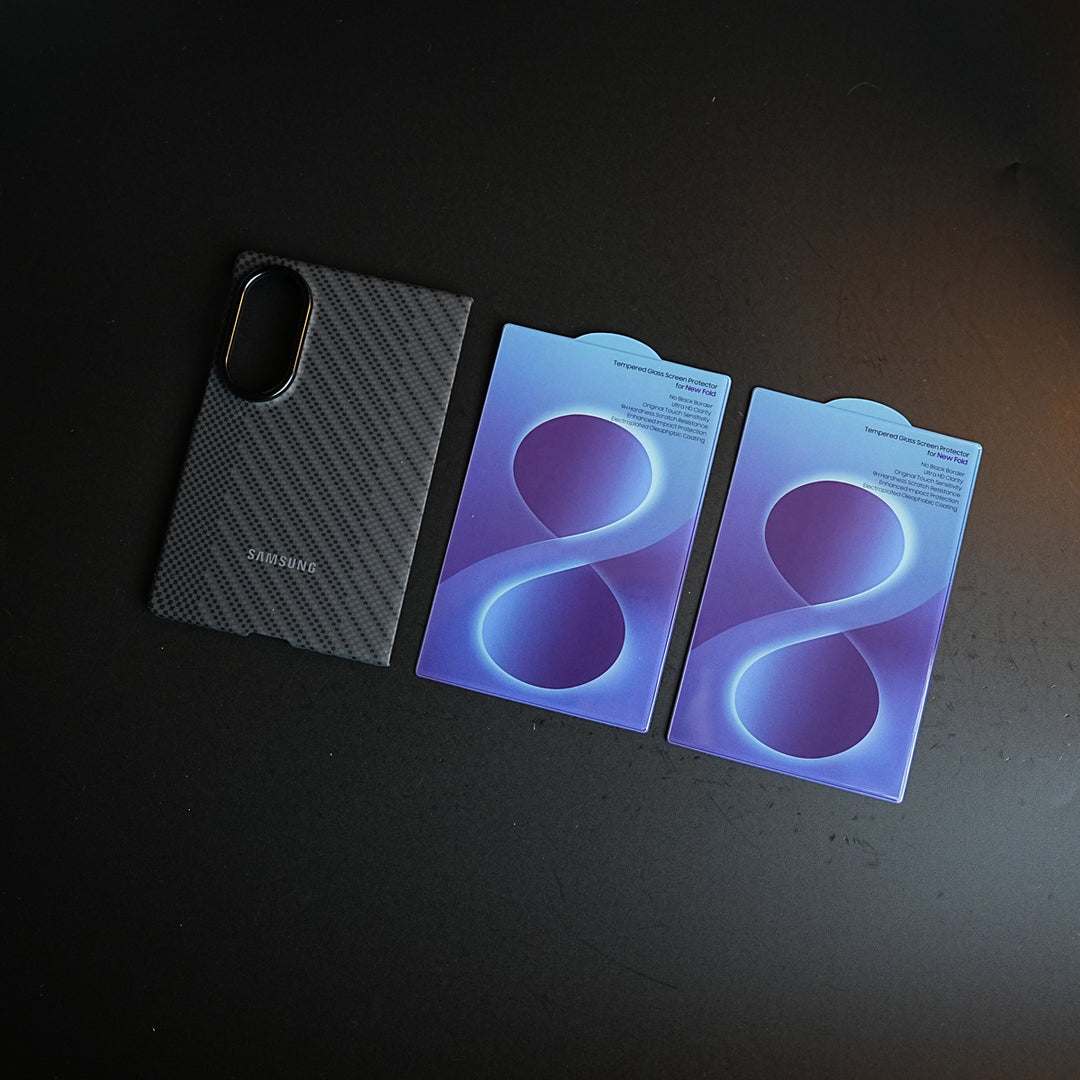 Carbon Fiber Texture Case for Samsung Galaxy Z Fold 8 | Magnetic Ring + 2 Ultra HD Tempered Glass