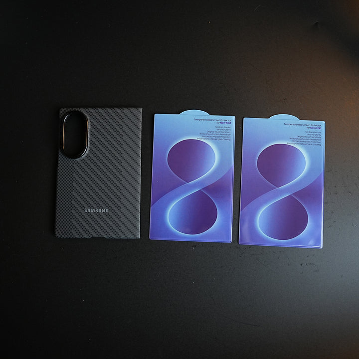 Carbon Fiber Texture Case for Samsung Galaxy Z Fold 8 | Magnetic Ring + 2 Ultra HD Tempered Glass