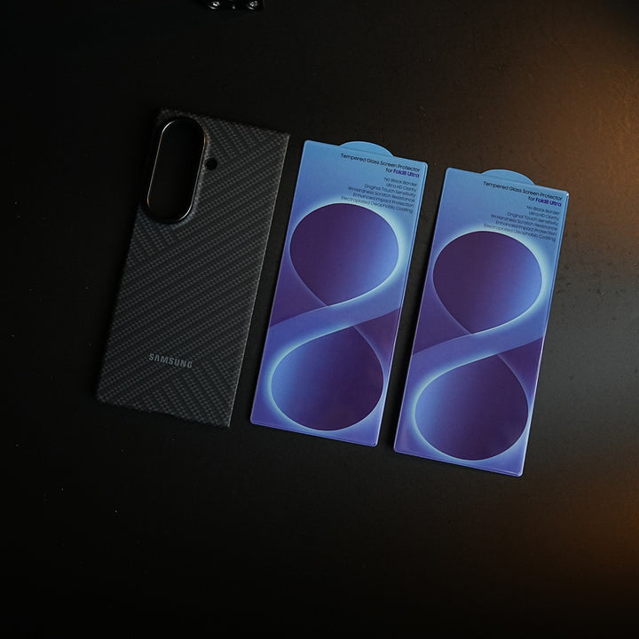 Carbon Fiber Texture Case for Samsung Galaxy Z Fold 8 Ultra  | Magnetic Ring + 2 Ultra HD Tempered Glass