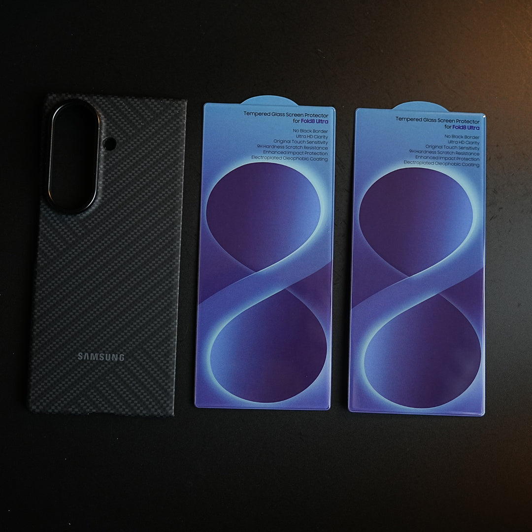 Carbon Fiber Texture Case for Samsung Galaxy Z Fold 8 Ultra  | Magnetic Ring + 2 Ultra HD Tempered Glass