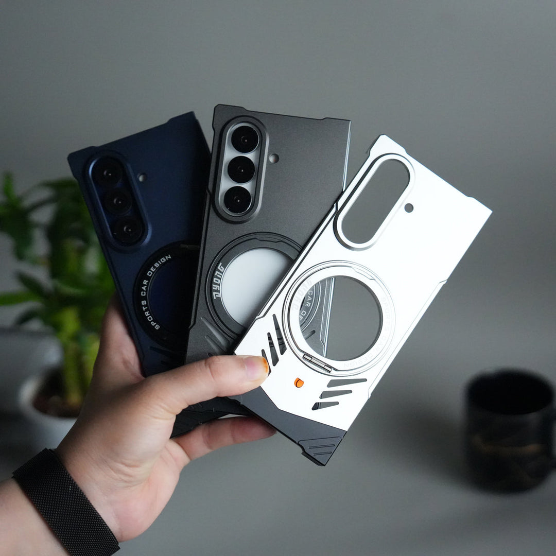 Galaxy Z Fold 7 Magnetic Aluminum Alloy Metal Rimless Frame Heat Dissipation Stand Phone Case