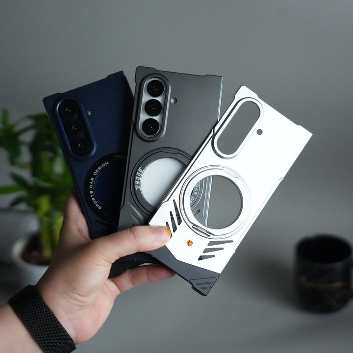Galaxy Z Fold 7 Magnetic Aluminum Alloy Metal Rimless Frame Heat Dissipation Stand Phone Case