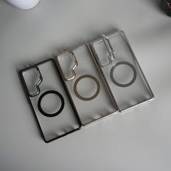 Galaxy S24 Ultra Metal Camera Kickstand Case | Clear Shockproof Cover with Magnetic Ring