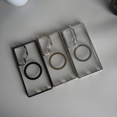 Galaxy S24 Ultra Metal Camera Kickstand Case | Clear Shockproof Cover with Magnetic Ring