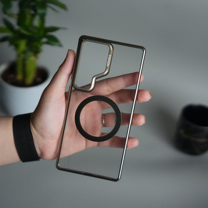 Galaxy S24 Ultra Metal Camera Kickstand Case | Clear Shockproof Cover with Magnetic Ring