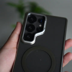 Galaxy S24 Ultra Metal Camera Kickstand Case | Clear Shockproof Cover with Magnetic Ring