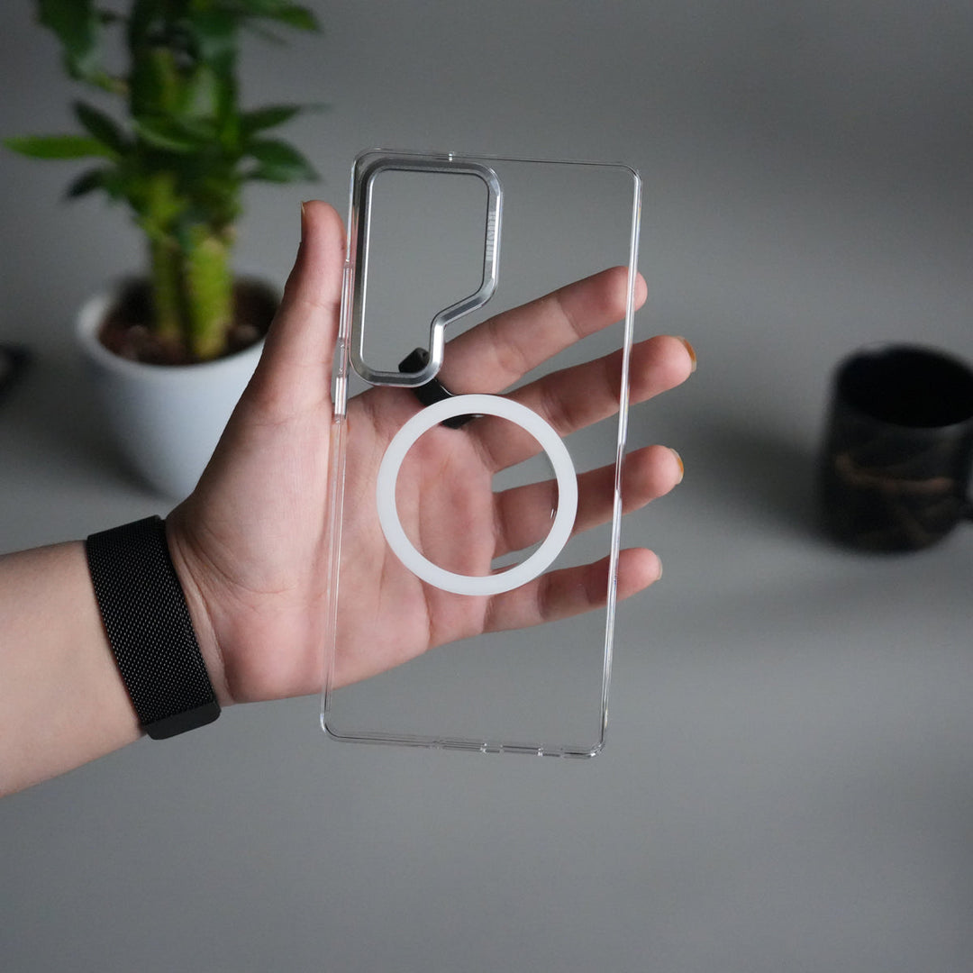 Galaxy S24 Ultra Metal Camera Ring Crystal Clear Shell Case | Shockproof Slim Cover
