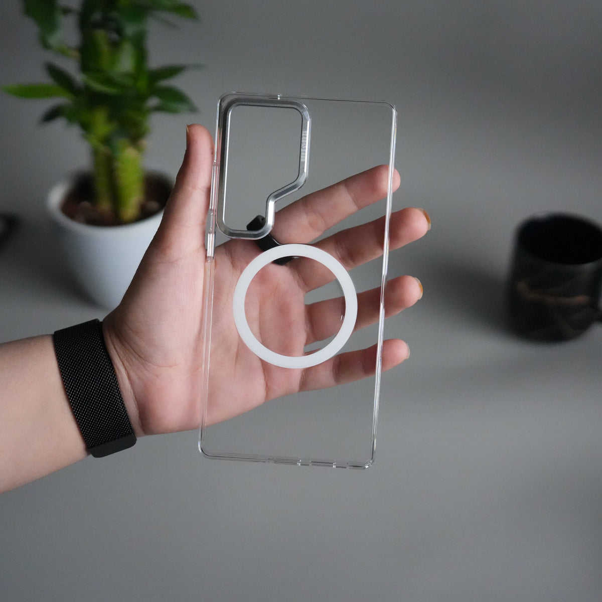 Galaxy S24 Ultra Metal Camera Ring Crystal Clear Shell Case | Shockproof Slim Cover