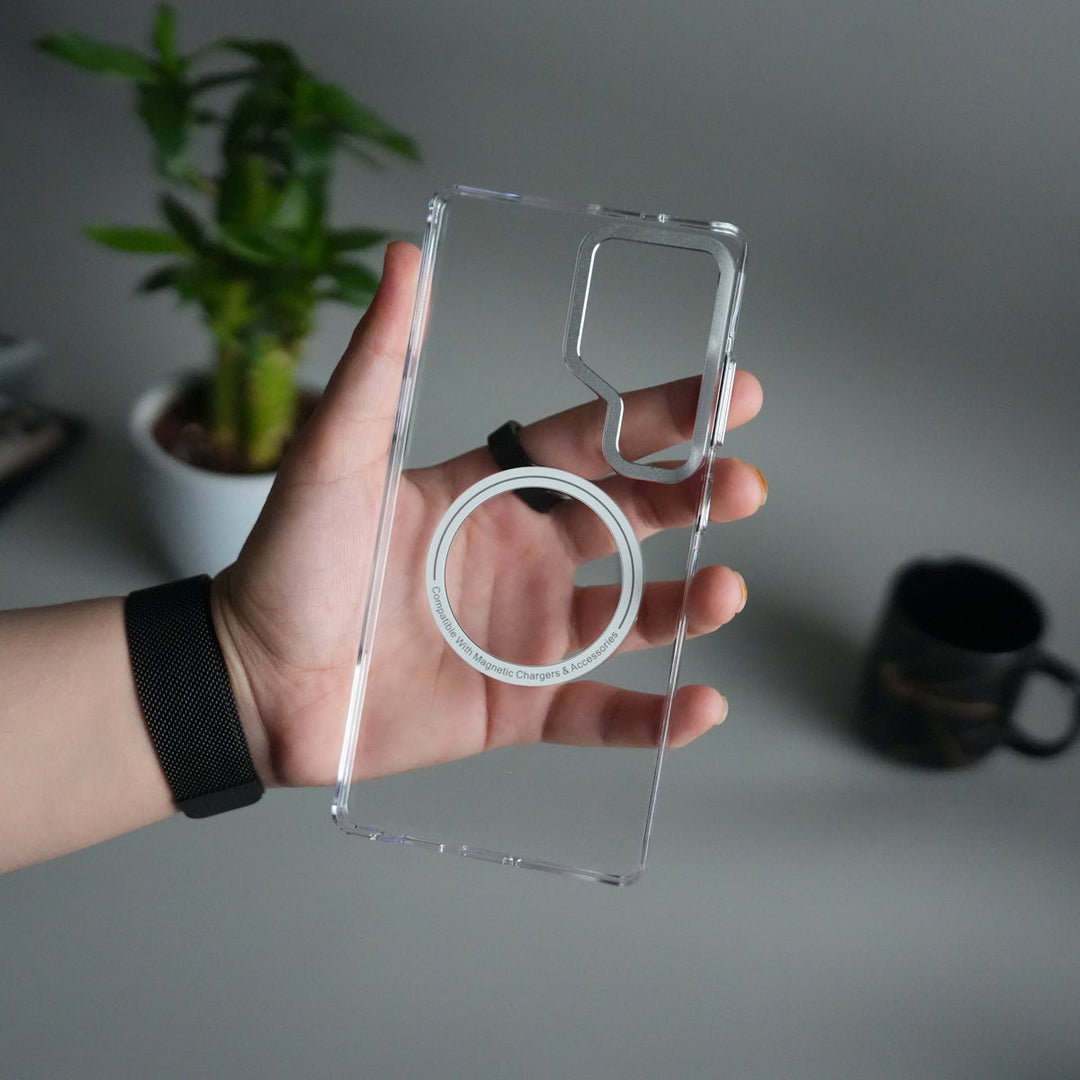 Galaxy S24 Ultra Metal Camera Ring Crystal Clear Shell Case | Shockproof Slim Cover
