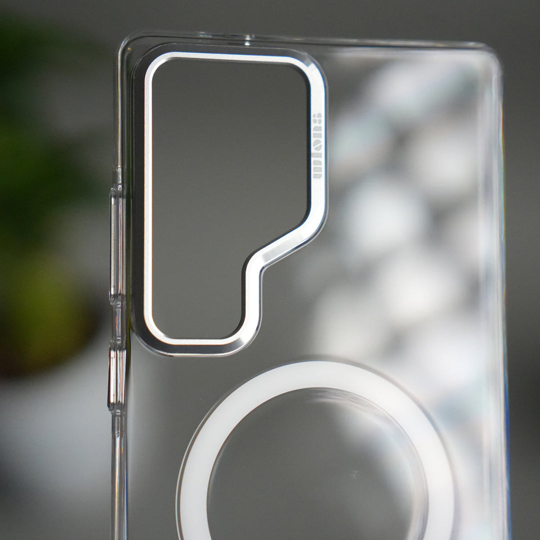 Galaxy S24 Ultra Metal Camera Ring Crystal Clear Shell Case | Shockproof Slim Cover