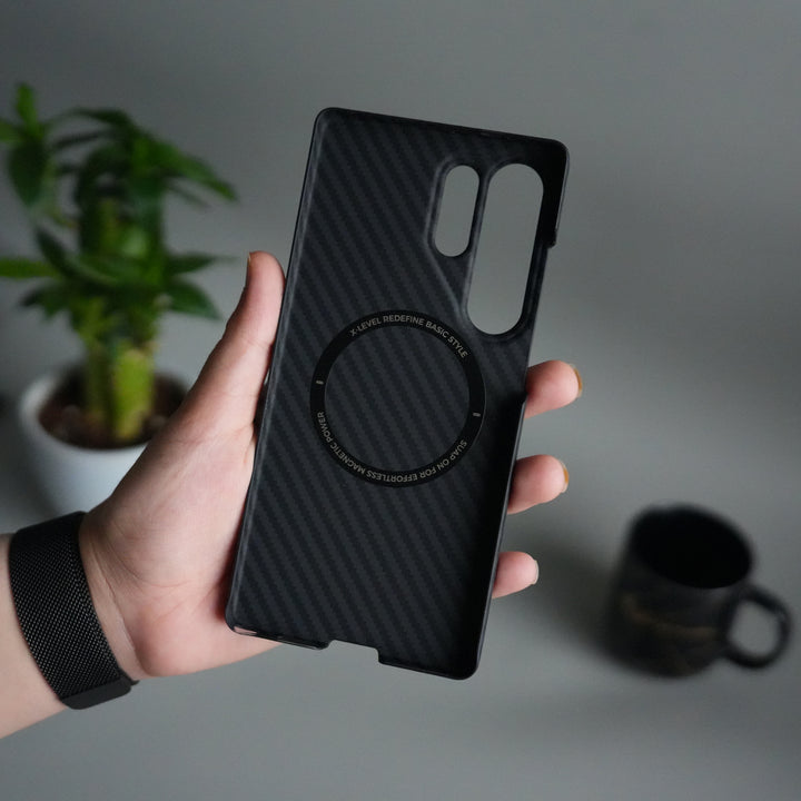 Galaxy S24 Ultra Carbon Fiber Slim Case | Ultra-Thin Magnetic Charging Ring Cover