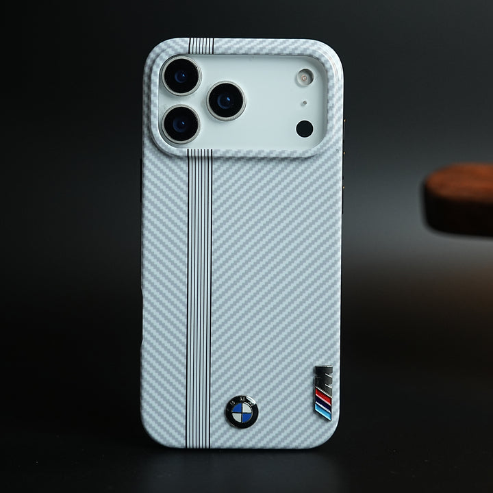 Carbon Fiber Texture Racing Stripe Case for iPhone 17 Pro Max | Motorsport Style Cover