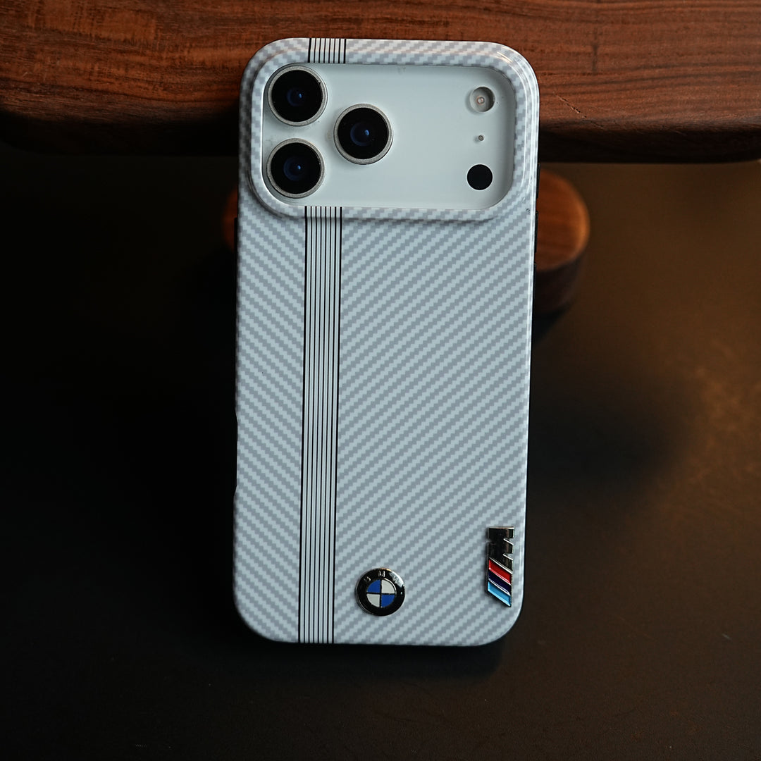 Carbon Fiber Texture Racing Stripe Case for iPhone 17 Pro Max | Motorsport Style Cover