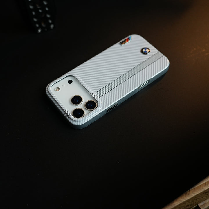 Carbon Fiber Texture Racing Stripe Case for iPhone 17 Pro Max | Motorsport Style Cover