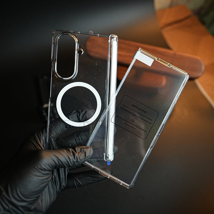 Galaxy Z Fold 8 Ultra Crystal Clear Magnetic Ring Case with Front Screen Protection