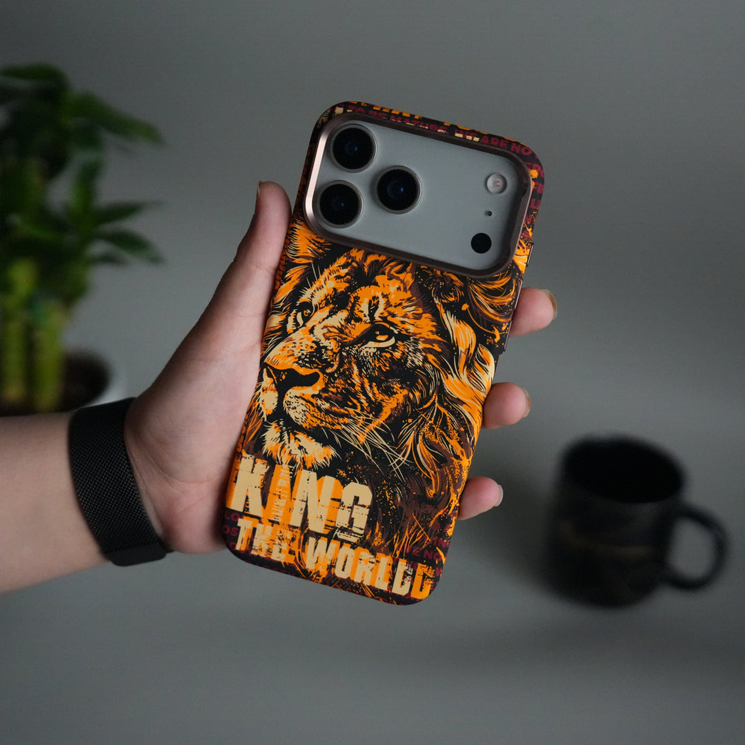 iPhone 17 Pro Max Carbon Fiber Texture Design Hard Pc MagSafe Case Cover (Lion King)