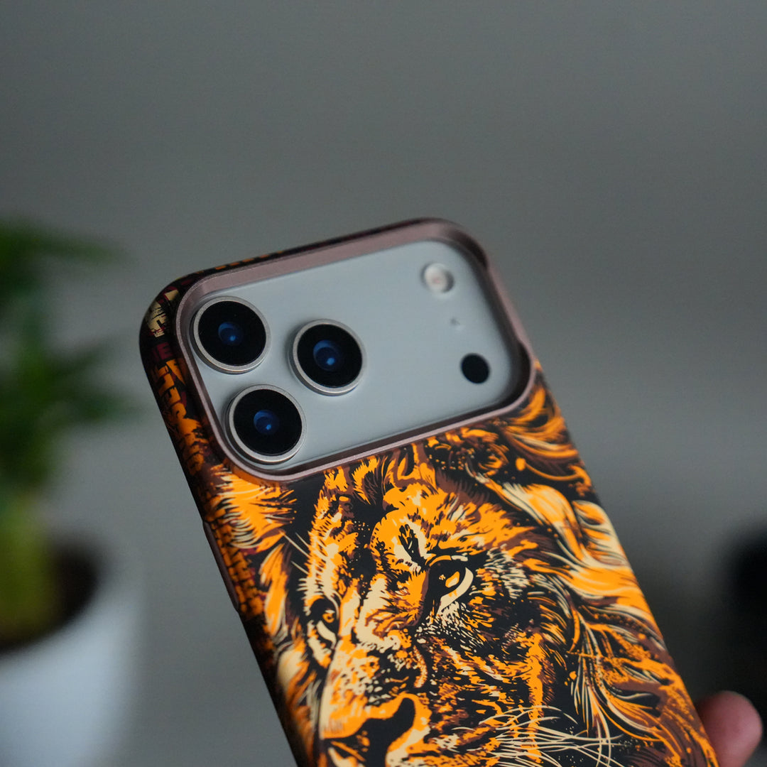 iPhone 17 Pro Max Carbon Fiber Texture Design Hard Pc MagSafe Case Cover (Lion King)