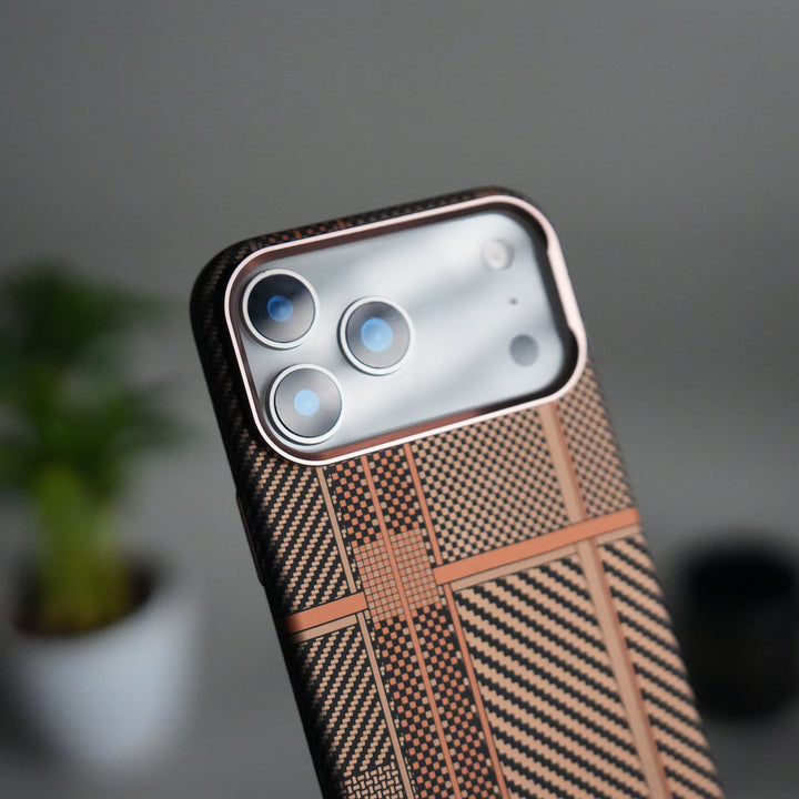 iPhone 17 Pro Max Carbon Fiber Texture Design Hard Pc MagSafe Case Cover (Orange Mix)